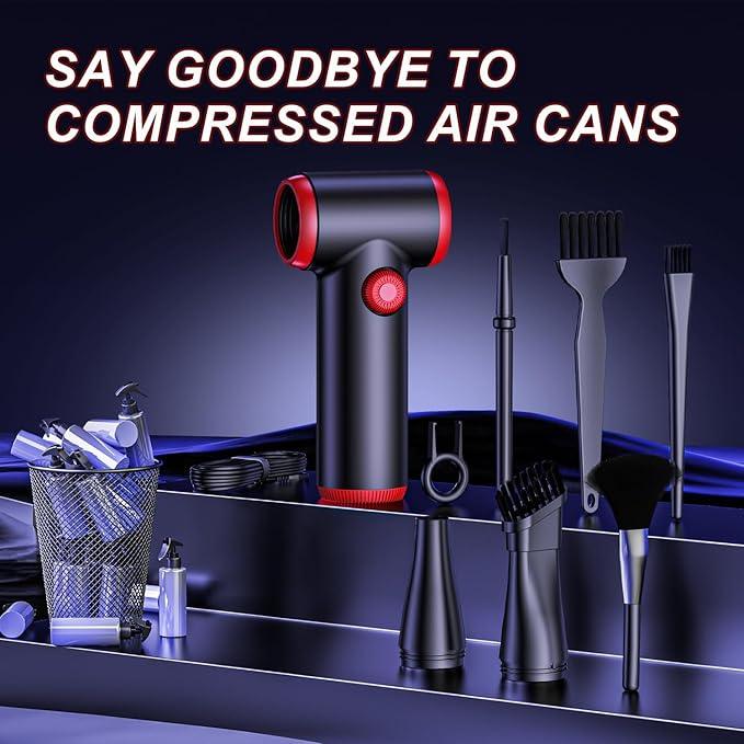 ATEngeus Compressed Air Duster, Stepless Speed Electric Air Duster, 100500RPM Cordless Air Duster with LED Light, Rechargeable Air Blower Replaces Canned Air, Keyboard Cleaner for Laptop, PC - NeatNest