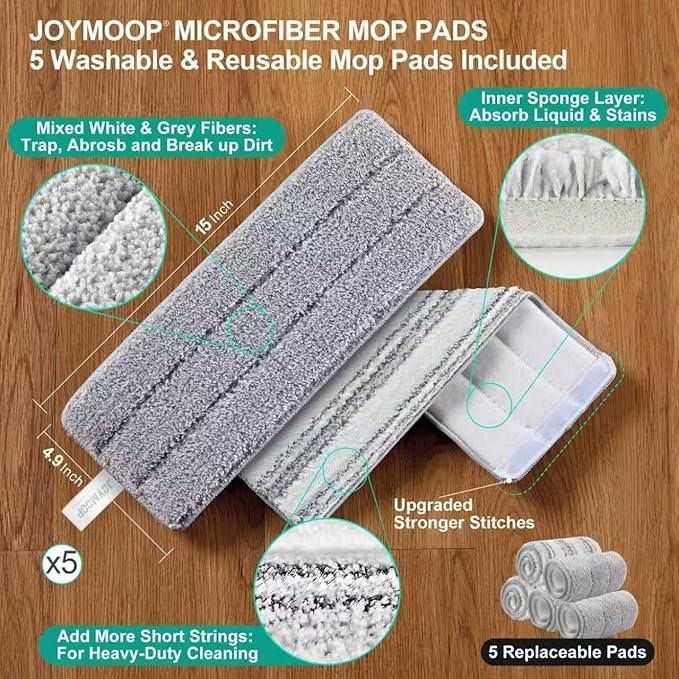 JOYMOOP 8L Large Capacity Flat Mop System (Light Green) with Extension Handle, Ideal for Floor, Window, and Wall Cleaning - Includes 5 Washable Microfiber Pads for Wet and Dry Use - NeatNest