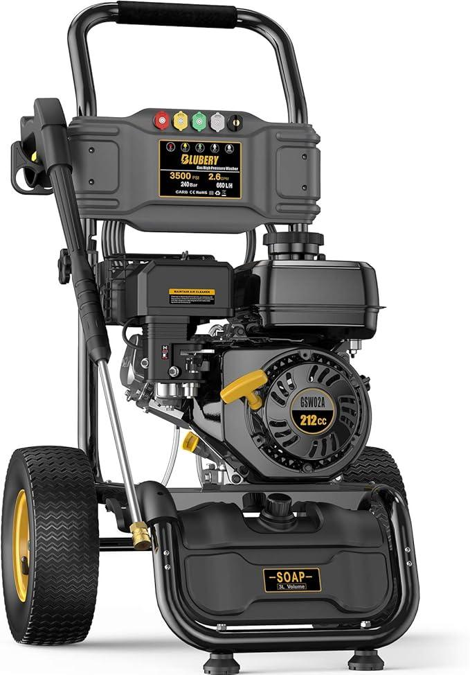 BLUBERY 3500PSI Gas Pressure Washer, 2.6GPM 212CC Heavy Power Washer, 30Ft High Pressure Hose&Soap Tank, 5 Adjustable Nozzles, Cleaning for Driveway/Concrete/Vinyl Fencing,Max - NeatNest