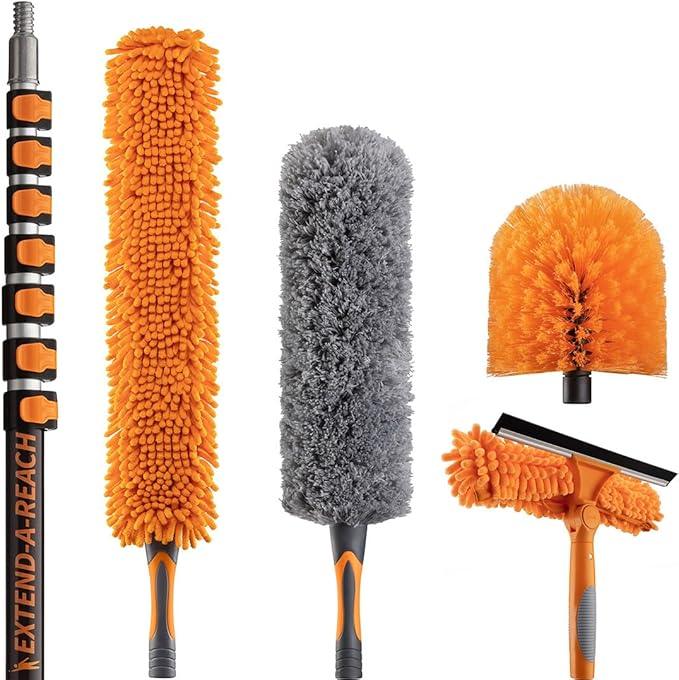 36 Foot High Reach Duster Kit with 5-30 ft Extension Pole // High Ceiling Dusting and Window Cleaning Kit with Telescopic Pole // Window Washer & Squeegee, Cobweb Duster, Fan Blade and Feather Dusters - NeatNest