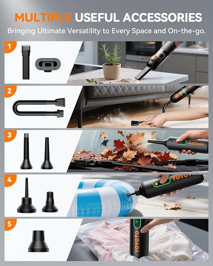 Car Vacuum, Handheld Vacuum Cordless with 21000Pa Powerful Suction & 3 Modes, 4-in-1 Portable Hand Held Mini Vacuum Cleaner Rechargeable, Ultra Light for Car Home Office (Black) - NeatNest