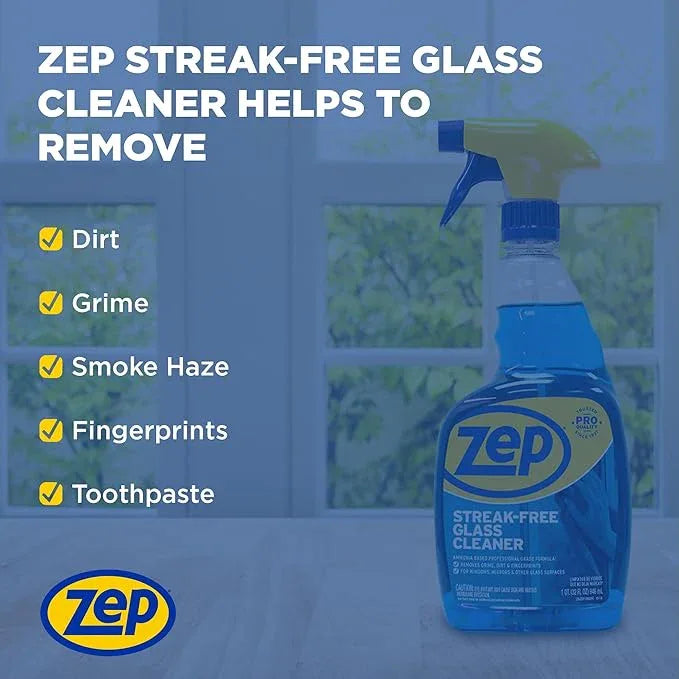 Zep Streak-Free Glass Cleaner - 1 Gallon (Case of 4) ZU1120128 - Professional Grade Formula that Cleans Dirt, Fingerprints, Grime, Smoke Haze, and Toothpaste on Windows, Mirrors, and Other Glass - NeatNest