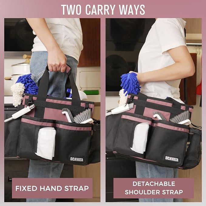 Compact Wearable Cleaning Caddy, Small Cleaning Caddy Supplies Organizer with Handle & Shoulder Straps for Housekeepers, Under Sink & Car Cleaning Tool Organizers Bag (LotusPink) - NeatNest