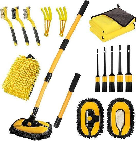 Car Wash Brush with Long Handle, 55 inch Car Wash Mop Car Wash Kit Mitt Retractable Bent Pole Car Wash Brush for Cars RV Truck Boat - NeatNest