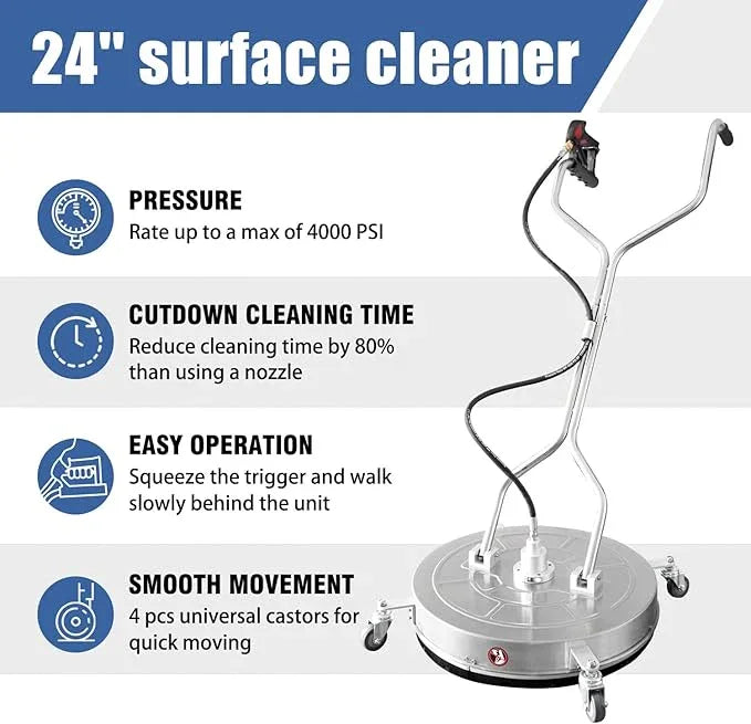 janz 24" Pressure Washer Surface Cleaner with 4 Wheels,Dual Handle,Stainless Steel Housing, 2 Hose Adapters and 4 Replacement Nozzles, Ideal for Cleaning Driveways, Sidewalks,Patios,Decks - NeatNest