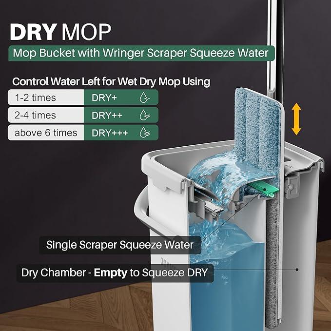 JOYMOOP Mop and Bucket Set, Dust Mops for Floor Cleaning, Wall Mop with 8 Microfiber Mop Head Replacement - NeatNest
