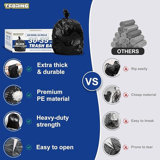 30-35 Gallon Black Trash Bags 120 Count - 32" x 37" Large Garbage Bags, 30+ Gallon Strong Trash Can Liners for Home, Commercial Use,Yard Waste, Bulk - NeatNest