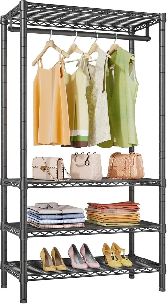 VIPEK V1 Medium Portable Garment Racks 440lbs Load Capacity, Heavy Duty Clothes Rack with 4 Tiers Adjustable Shelves & Hanging Rod, Compact Space-Saving Storage for Small Apartments/Dorms (Black) - NeatNest