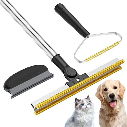 3 in 1 Carpet Rake for Pet Hair Removal, Tool Set of 3, 55” Long Handle Carpet Pet Hair Removal Carpet Scraper Dog Cat Hair Remover for Sofa, Couch, Car, Rug (Black) - NeatNest