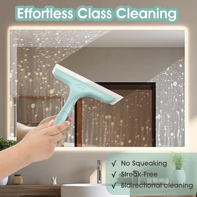 Shower Squeegee for Glass Doors, Bathroom Squeegee for Shower, Mini Window Squeegee, Home Bathroom Silicone Cleaner Tool, Suitable for Bathroom, Kitchen, Tile, Mirror, Car Glass, 8in Lake Blue - NeatNest