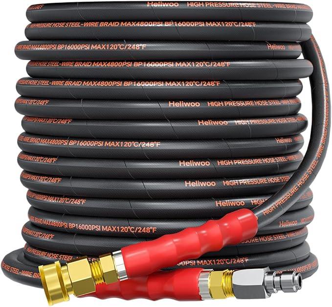 Pressure Washer Hose 50FT, 4800PSI Wire Braid Power Washer Extension Hose 3/8 Inch High Tensile, Flexible Kink Resistant Heavy Duty Replacement Hose with 3/8 Quick Connect - NeatNest