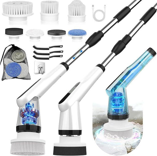 WKY-Electric Spin Scrubber - Upgraded 10-in-1 IPX7 Waterproof Shower Scrubber, Retractable Handle & 2-Speed for Toilet, Bathroom, Bathtub, Tile Floors - NeatNest