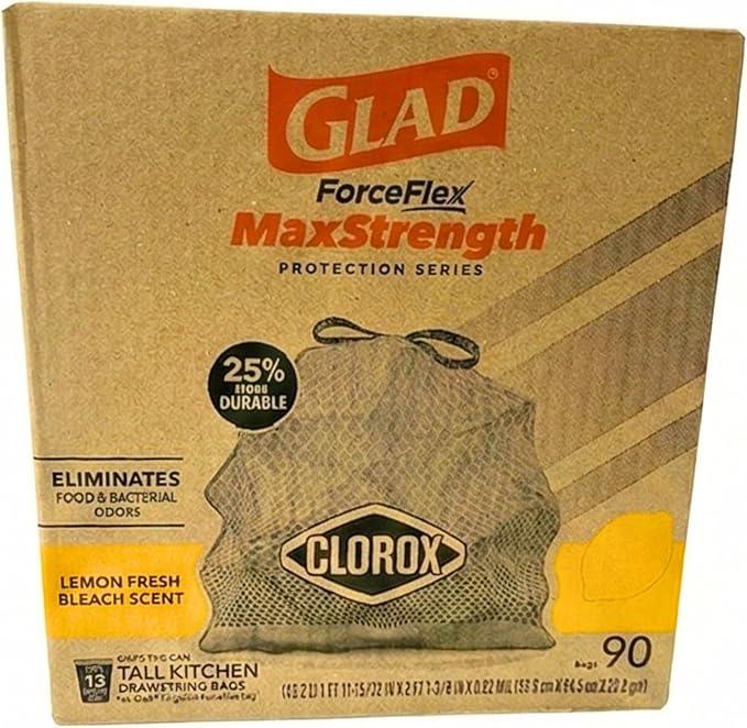 Glad ForceFlex MaxStrength Kitchen Drawstring Bags with Lemon Fresh Bleach Scent 13 Gal 90 Bags - NeatNest