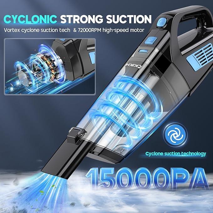 Handheld Vacuum Cordless, 15000PA Strong Suction Hand Held Car Vacuum Cleaner Portable with Multi-Nozzles & Washable Filter, Lightweight Dust Busters Rechargeable for Home, Car, Office, Pets - NeatNest