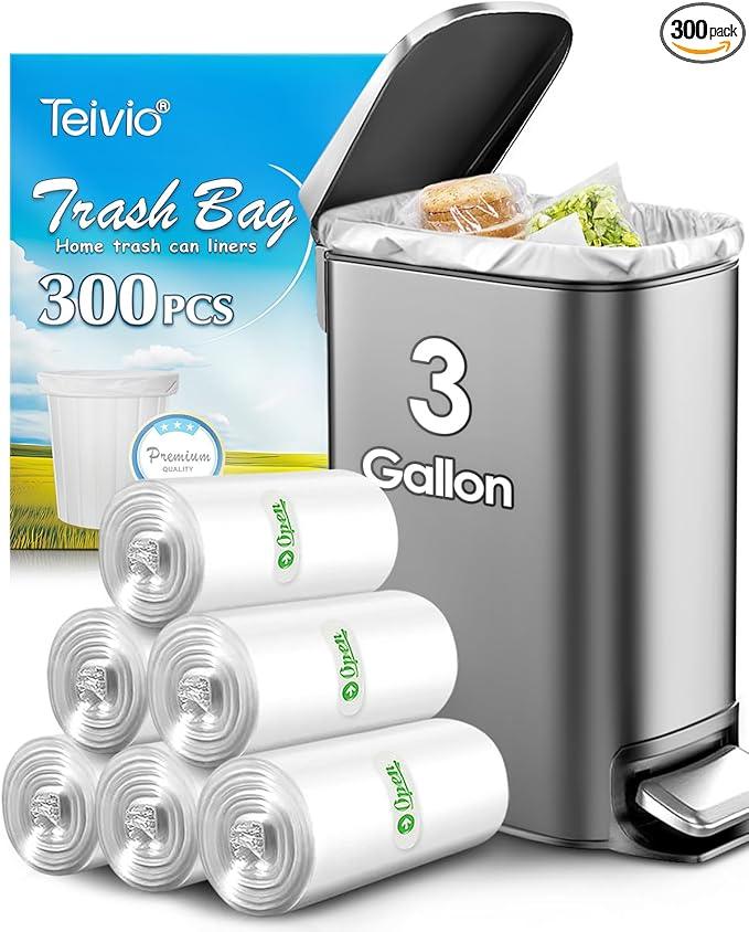 Teivio 3 Gallon 300 Counts Clear Trash Bags Garbage Bags, Mini Waste Basket Liners,Bathroom Trash Can Bin Liners, Small Plastic Bags for Home Office Kitchen Car Bedroom Dog waste Baby Diaper - NeatNest