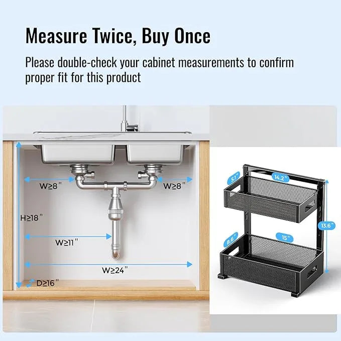 Under Sink Organizer, Silk-Smooth Metal Sliding Drawer Organizers and Storage Rack, Pull Out Cabinet Shelf for Kitchen, Bathroom, Pantry, Cabinet, Closet - NeatNest