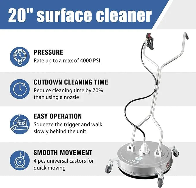 janz 20" Pressure Washer Surface Cleaner with 4 Wheels,Dual Handle,Stainless Steel Housing, 4 Replacement Nozzles and 2 Hose Adapters,Ideal for Driveways, Sidewalks,Patios,Decks Cleaning - NeatNest