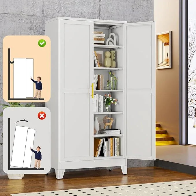 White Metal Storage Cabinet,75" Steel Cabinets for Home Office, Kitchen Pantry Storage Cabinet with Doors and 5 Adjustable Shelves, Tool Cabinets, for Office, Home, Garage, School, 36" W - NeatNest
