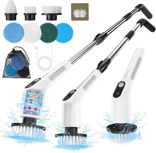 Electric Spin Scrubber for Cleaning - Upgraded Cordless Cleaning Brush Scrubber - IPX7 Waterproof Power Scrubber with 7 Brush Heads, Extended Handle and 2 Speeds for Bathroom Shower Bathtub Floor - NeatNest
