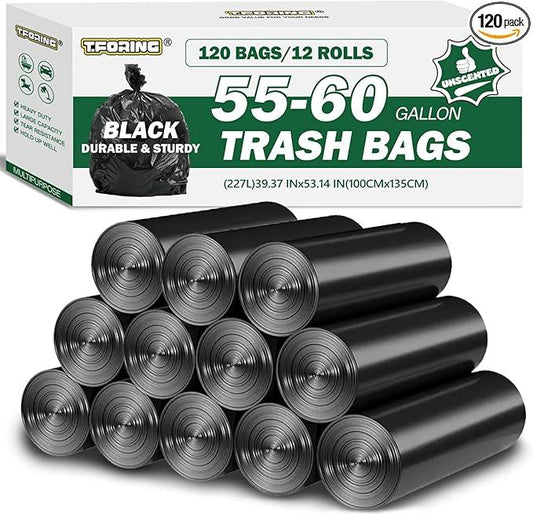 55-60 Gallon Black Trash Bags 120 Count - 40''x53'' Extra Large 50+ Gallon Garbage Bags,Unscented Strong Huge Can Liners for Construction Industrial Yard Outdoor Commercial - NeatNest