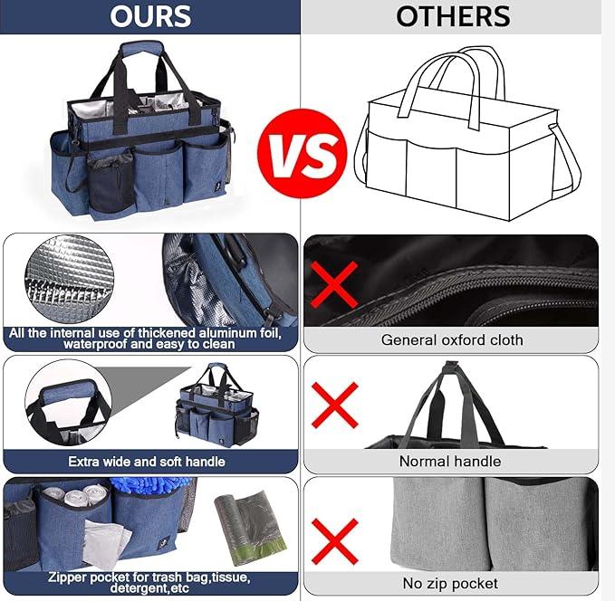 Large Wearable Cleaning Caddy Bag with Detachable Divider, Cleaning Organizer with Handles, Cleaning Supply Tote with Adjustable Shoulder Strap&Waist Belt for Cleaners & Housekeeper (Blue) - NeatNest