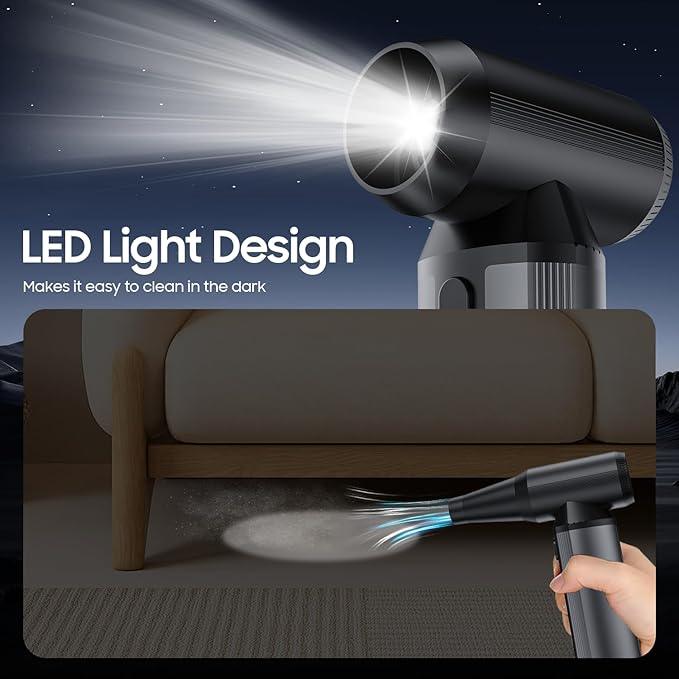 Compressed Air Duster - 300000RPM, Electric Air Blower Cordless Portable with LED Light 8000mAh Rechargeable Battery, 3-Gear Adjustable Dust Blower for Keyboard, Computer, Car, Home Cleaning - NeatNest