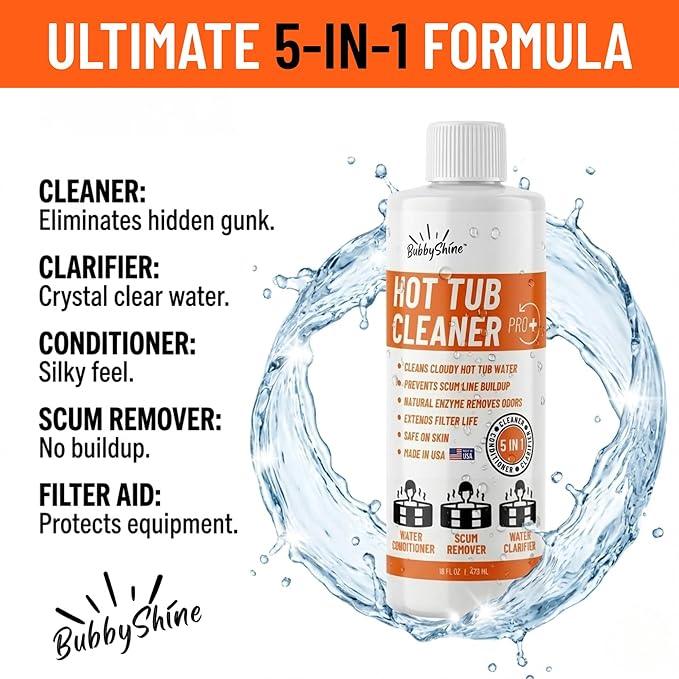 Spa Chemicals for Hot Tub – 5-in-1 Hot Tub Maintenance Kit & Cleaner – Inflatable Hot Tub Accessories for Adults – Outdoor Spa Clarifier – Helps Remove Scum & Cloudy Water – Made in USA – 16oz - NeatNest