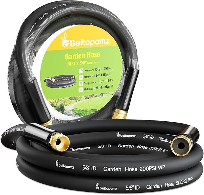Short Garden Hose 10 ft x 5/8 in Male to Female Heavy Duty Small Water Hose Extend Connector, Lightweight Rubber Hybrid Leader Hose, Leak-Free Connections, BT10B, Black - NeatNest