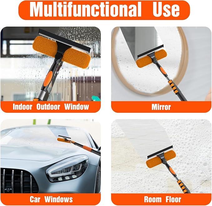 4FT Window Squeegee with Extension Pole, 2-in-1 Squeegee for Window Cleaning, Professional Cleaning Kit for Home with 4FT Telescoping Pole for Outdoor Indoor Use - NeatNest