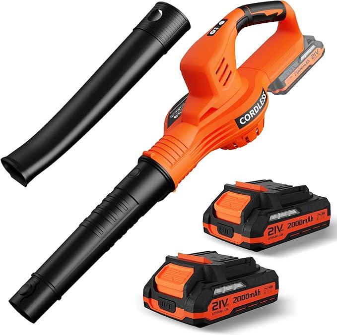Leaf Blower Cordless - 21V Powerful Electric Leaf Blower with 2 Batteries and Charger, 2 Speed Modes, 2.0Ah Lightweight Battery Powered Leaf Blowers for Lawn Care, Patio, Dust, Blowing Leaves - NeatNest