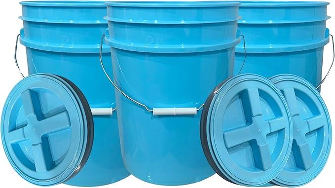 House Naturals 5 Gallon Food Grade Made in USA Plastic Bucket with Screw On Air Tight Double Gasket lid, (Pack of 3) (Aqua Buckets -Aqua Lids) - NeatNest
