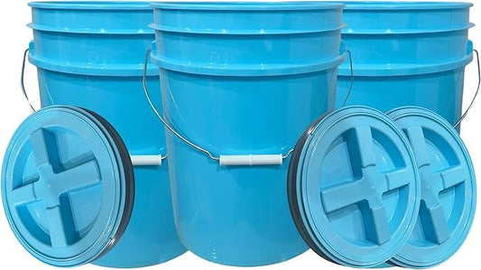 House Naturals 5 Gallon Food Grade Made in USA Plastic Bucket with Screw On Air Tight Double Gasket lid, (Pack of 3) (Aqua Buckets -Aqua Lids) - NeatNest