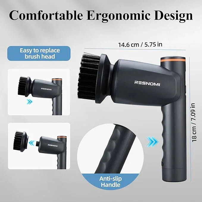 Electric Spin Scrubber, Bathroom Shower Scrubber with LCD Display, 2 Speeds Electric Scrubber for Cleaning with 6 Replaceable Heads, 4-Hour Runtime‌, Cleaning Brush for Kitchen/Car, Gray-Black - NeatNest