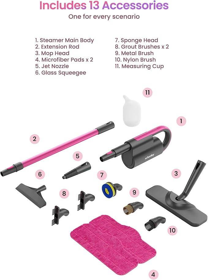 Schenley Steam Mop Cleaner with Detachable Handheld Steamer for Cleaning Hardwood, Laminate Floor, Tiles and Grout, with 13-in-1 Multi-purpose Accessories and Washable Microfiber Pads - NeatNest