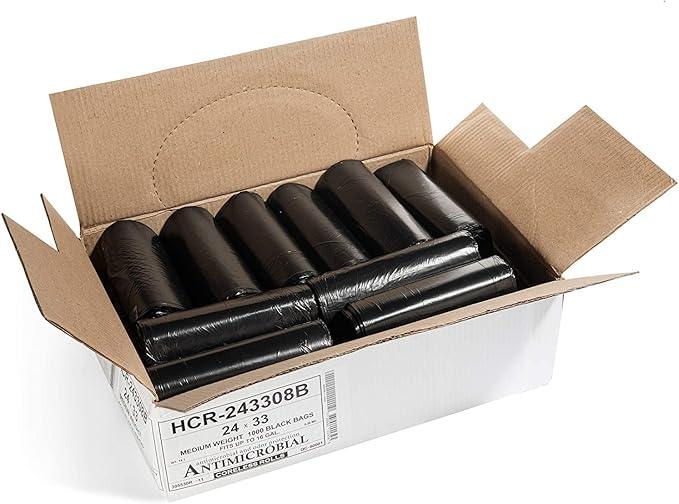 Aluf Plastics 12-16 Gallon Black Trash Bags (1000 Count) - 24" x 33" - 8 Micron Equivalent High Density Value Garbage Bags for Bathroom,Recycling(1 Pallet of 100 Cases, 100000 Bags Total) - NeatNest