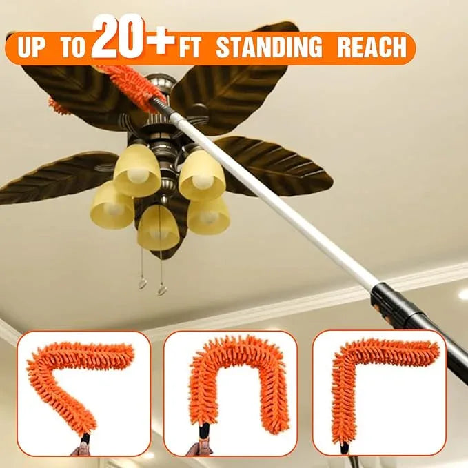 26FT High Reach Duster Cleaning Kit with Extension Pole, High Ceiling Fan Cleaner Duster Tool for Fan Blades, Window Washing Kit with Microfiber Feather Duster & Window Squeegee - NeatNest