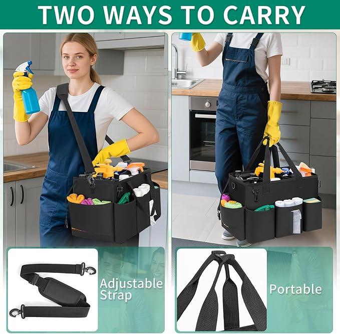 Wearable Cleaning Caddy Bag for Cleaning Supplies, Large Capacity Cleaning Organizer Tote Bag Simple Kitchen Cleaning Supplies Storage Bag for Cleaners Housekeepers (Black) - NeatNest