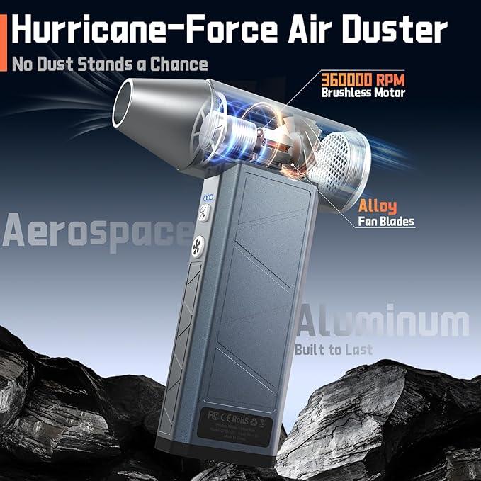 Compressed Air Duster, 360000RPM, 52m/s, Cordless Electric Air Duster with Flashlight, 4-Speed Adjustable Mini Air Blower Gun, USB-C Charging - NeatNest
