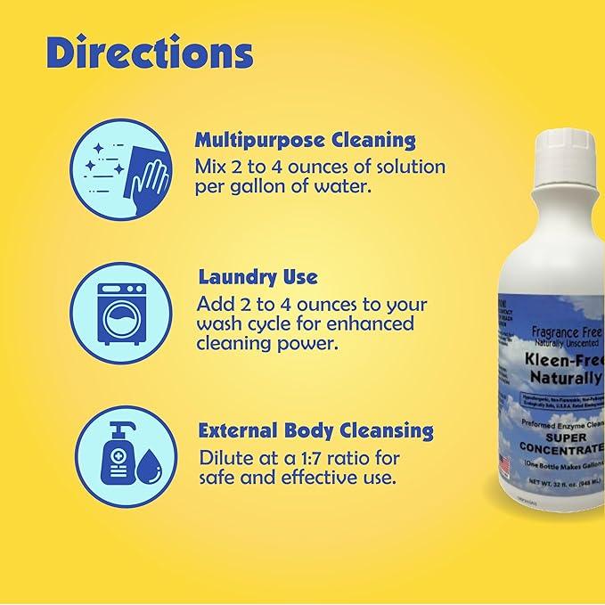 Naturally Unscented Concentrate 32 fl oz Enzyme Cleaner, Enzyme Solution and Multi-Purpose Cleaner, Laundry Additive and More - NeatNest