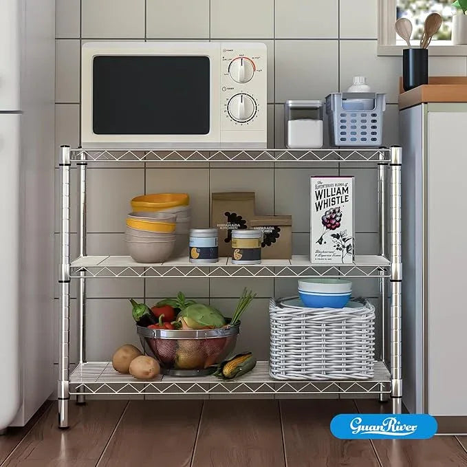 3-Shelf Adjustable Metal Shelf Wire Shelving Storage Rack for Office,Kitchen,Bedroom,Bathroom,Laundry,Pantry Basement,Garage(Chrome,36" L x 14" W x 30" H) - NeatNest