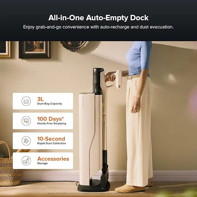 roborock H60 Hub Pro Cordless Stick Vacuum Cleaner with Auto-Empty Dock, 170AW Suction for Carpets and Pet Hair, Vacuum Cleaners with 80-Min Runtime, Anti-Tangle Brush, 140° Green LED Dust Detection - NeatNest