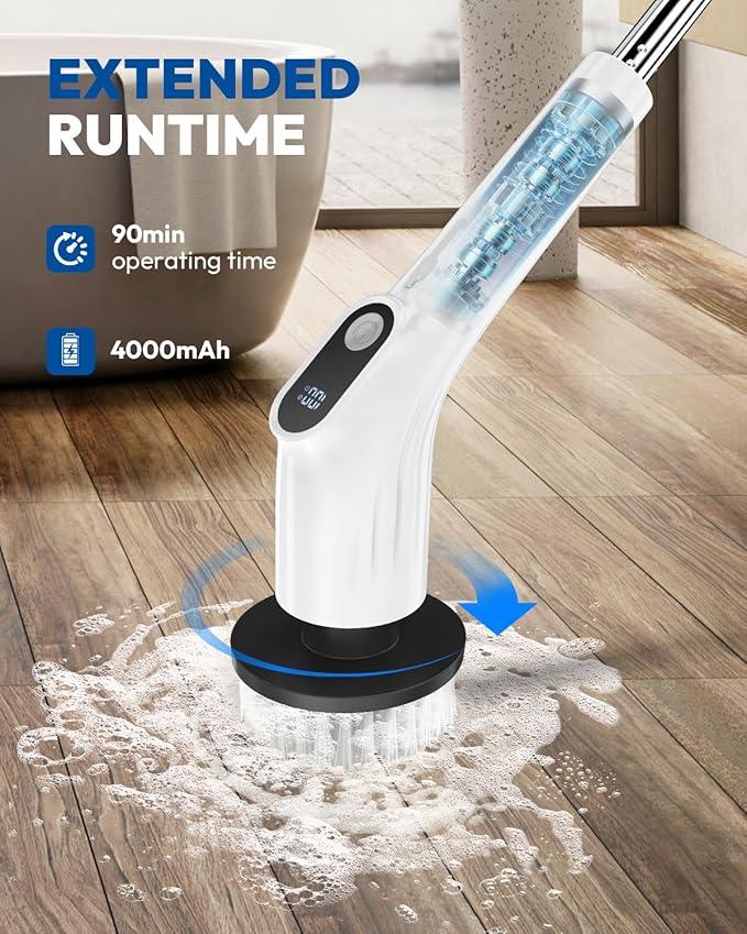 Electric Spin Scrubber for Cleaning - Upgraded Cordless Cleaning Brush Scrubber - IPX7 Waterproof Power Scrubber with 7 Brush Heads, Extended Handle and 2 Speeds for Bathroom Shower Bathtub Floor - NeatNest