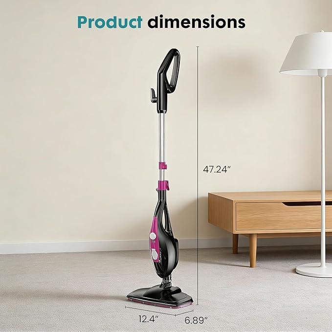 Steam Mop for Floor Cleaning, Handheld Electric Mop Steamer for Home, Hardwood Floor Steamer for Kitchen, Living Room Wood Floor Tile Carpet Clothes Cleaning, Black and Pink - NeatNest