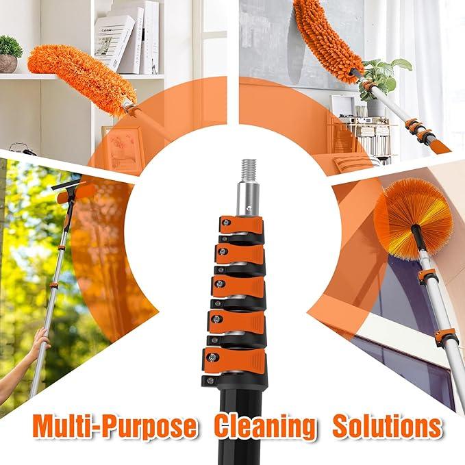 30FT High Ceiling Duster Kits with 5-24FT Telescoping Extension Pole - Fan Blade Cleaner, Cobweb Remover & Window Cleaning Kit, Washable Dust Brush for High Roof and Glass Surfaces - NeatNest