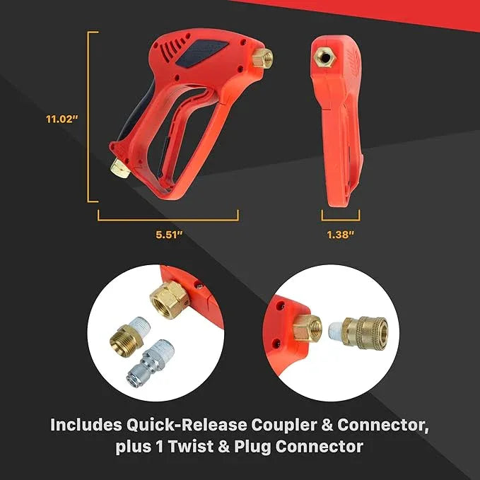 Maxshine Short Pressure Washer Gun | High-Pressure Water Handle with 1/4” Quick Connector Coupler | Power Washer Gun Compatible with Foam Cannon | Includes 3/8” Male & M22 14mm Twist Plug Connectors - NeatNest