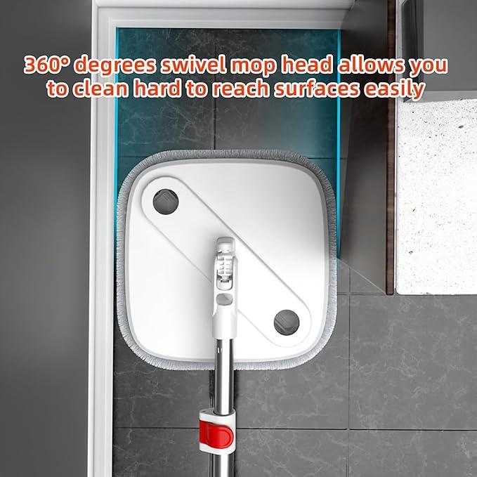 KZKR Spin Mop and Bucket Set with Self Separation Dirty and Clean Water System, Self Wringing 360° Rotating Square Mop Head for Home Floors Cleaning (1.0 Mop and Bucket Set (10 Pads)) - NeatNest