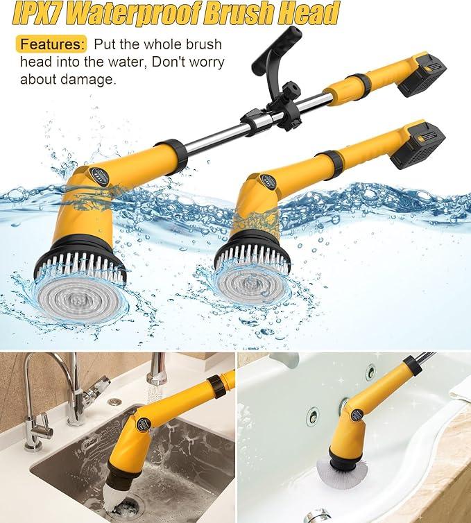Qimedo Electric Spin Scrubber Extra Large Brush Q3,6000 mAh Best Battery Power Scrubber for Cleaning,1200RPM Shower Cordless Cleaning Brush with 8 Brushes for Bath/Tub/Tile/Floor (Smart Display) - NeatNest