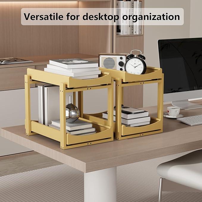 Bamboo Under Sink Organizer Adjustable Height 2 Tier Bathroom Organizer Pull Out Cabinet Storage Kitchen Heave Duty Wood Slide Ou Shelf for Kitchen Bathroom (Nature, 2 Packs) - NeatNest