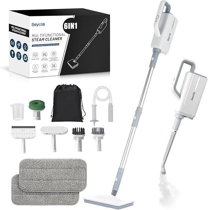 Steam Mop for Floor Cleaning, Steam Cleaner for Home with Handheld 6-in-1 Multi-function Attachments for Hardwood Floors, Clothes, Windows, Tiles Grout, Furniture Cleaning (White-Gray) - NeatNest