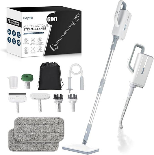 Steam Mop for Floor Cleaning, Steam Cleaner for Home with Handheld 6-in-1 Multi-function Attachments for Hardwood Floors, Clothes, Windows, Tiles Grout, Furniture Cleaning (White-Gray) - NeatNest